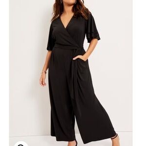 Chic Black Wide Leg Jumpsuit with Wrap Top